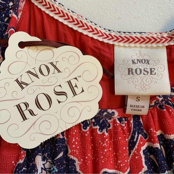 Knox Rose Red & Navy Blue Boho Short Sleeve Midi Dress Size Small *FLAWS* NWT - Picture 11 of 17